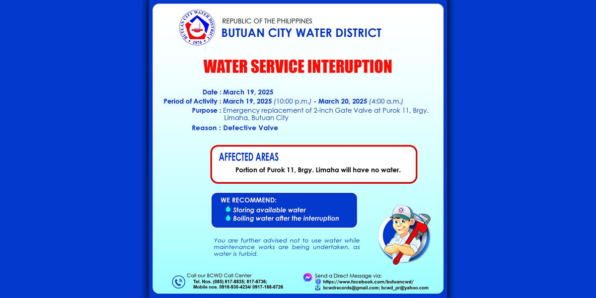 WATER SERVICE INTERRUPTION D a t e : March 19, 2025